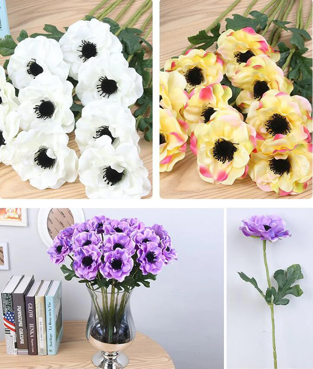 

GUIGUI Real Touch Artificial Anemone Flowers Silk Flores Artificiales for Wedding Holding Fake Flowers Home Garden Decorative