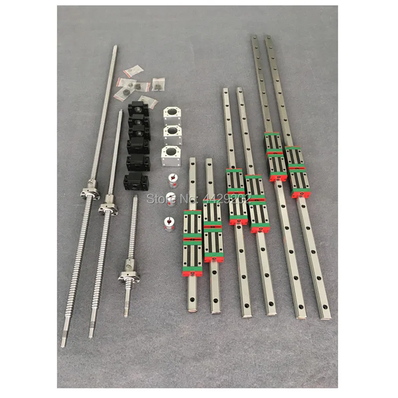 

RU Delivery 3sets Square Linear guide sets L-400/700/1000mm & 3pcs Ballscrew 1605-400/700/1000mm with Nut & 3set BK/B12 & Coupli