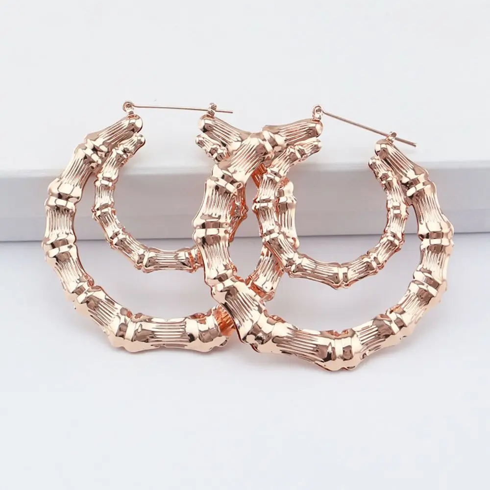 

2018 1 Pair New Design Round Large Bamboo Hip-Hop Golden /Rose Golden Hoop Bling Circle Earrings Women Jewellery Nice Best Gift