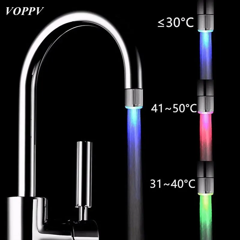 

VOPPV Kitchen LED Faucet Accessories No Battery Various Colors Kitchen Necessities LED Light Faucet Fantastic Waterfall