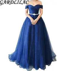 Gardlilac блестящие с открытыми плечами тюль Принцесса Длинные платье для выпускного вечера бальное платье длинное платье с Crystal пояса