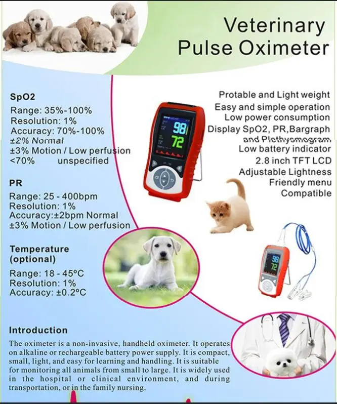 Популярный ветеринарный Пульсоксиметр подходит для собак, кошек и лошадей ветеринарный Пульсоксиметр 2,8 дюймов ЖК-экран