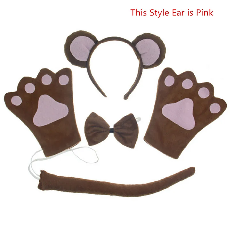 

Novelty Cartoon Animal Monkey Ear Headband Set for Kids Tie Tail Paws Gloves Halloween Party Costume Hair Accessories