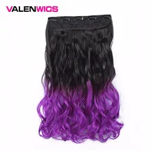 Valenwigs длинные волнистые волосы одна часть Клип В синтетических волос для наращивания 2" омбре парик шоколадный коричневый блонд Natual Цвет для женщин