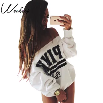 Weekeep 2016 Women Fashion Brand Hoodie Pink Letter Print Sweatshirt Knitted Long Sleeve Pullovers Polerones Mujer Harajuku Tops