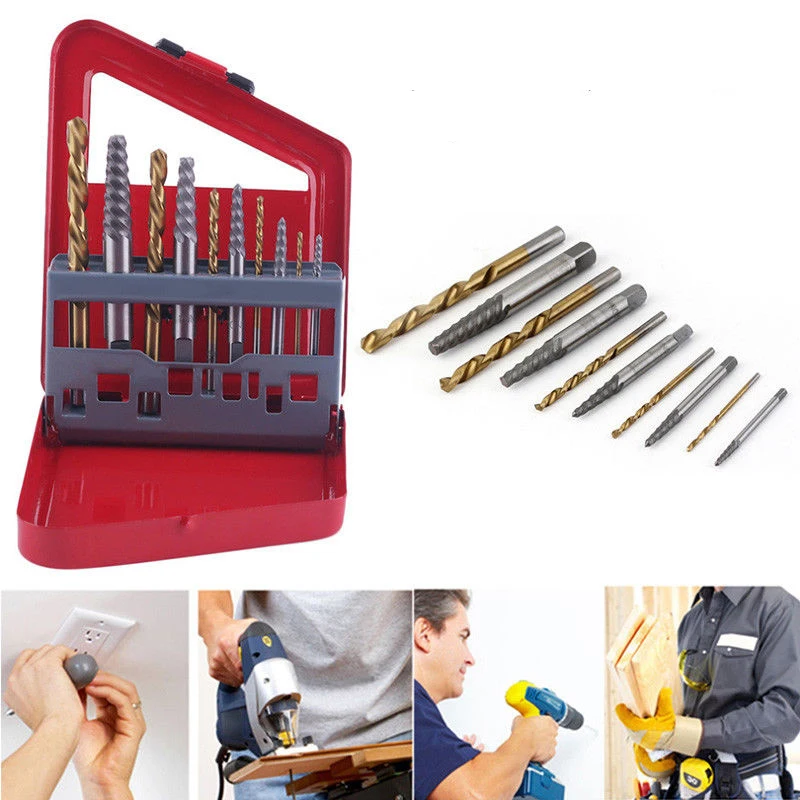 

10pc/Set Screw Extractor Left Hand Drill Bit Set Easy Out Broken Bolt Remover US