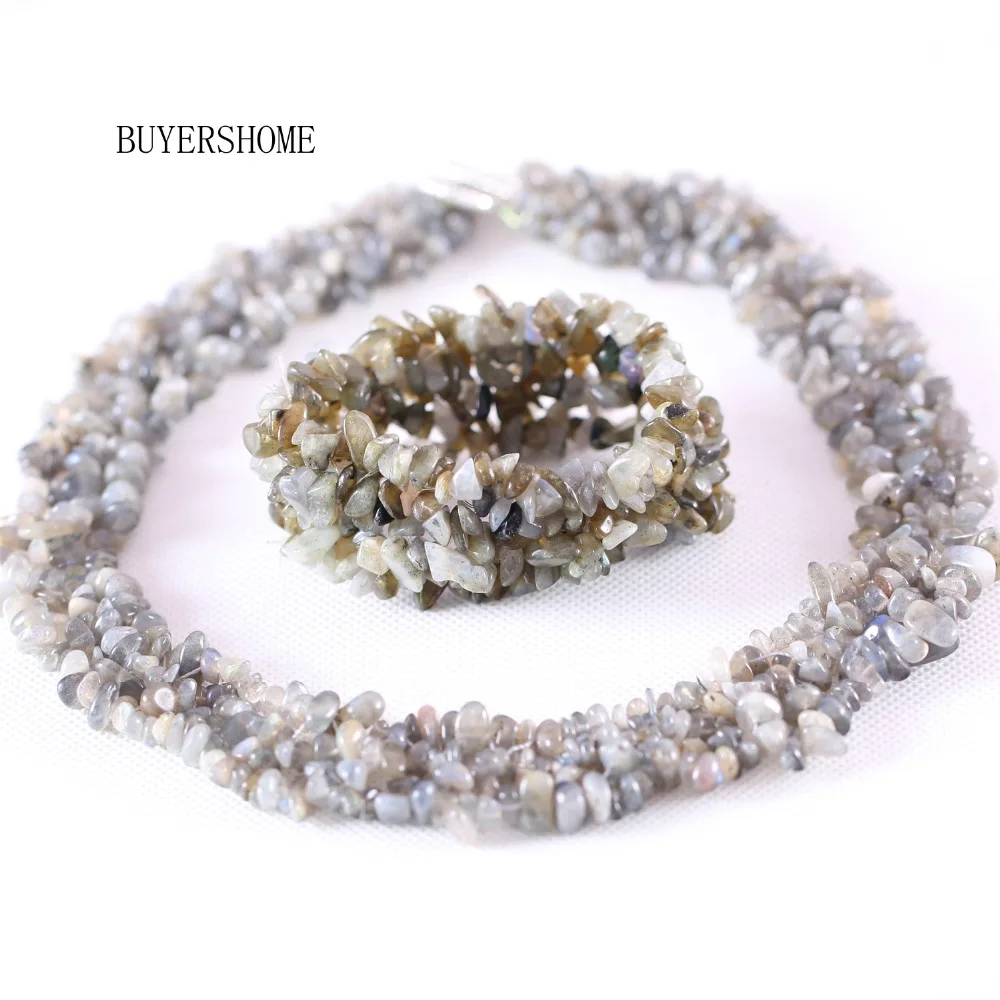 Free Shipping Gift For Women Jewelry Set Irregular Shape Chip Beads Natural Stone Gray Labradorite Necklace Bracelet | Украшения и