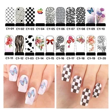 5pcs Hot Water Transfer Nail Art Stickers Flowers Bow Design Manicure Decoration Tools Full Cover Nail Wraps Decals (C1 series)
