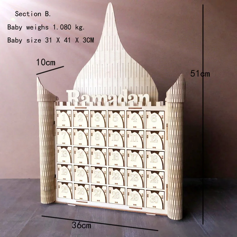 

Eid Mubarak DIY Muslim Palace Wooden Drawer Home Ornament for Countdown LBShipping