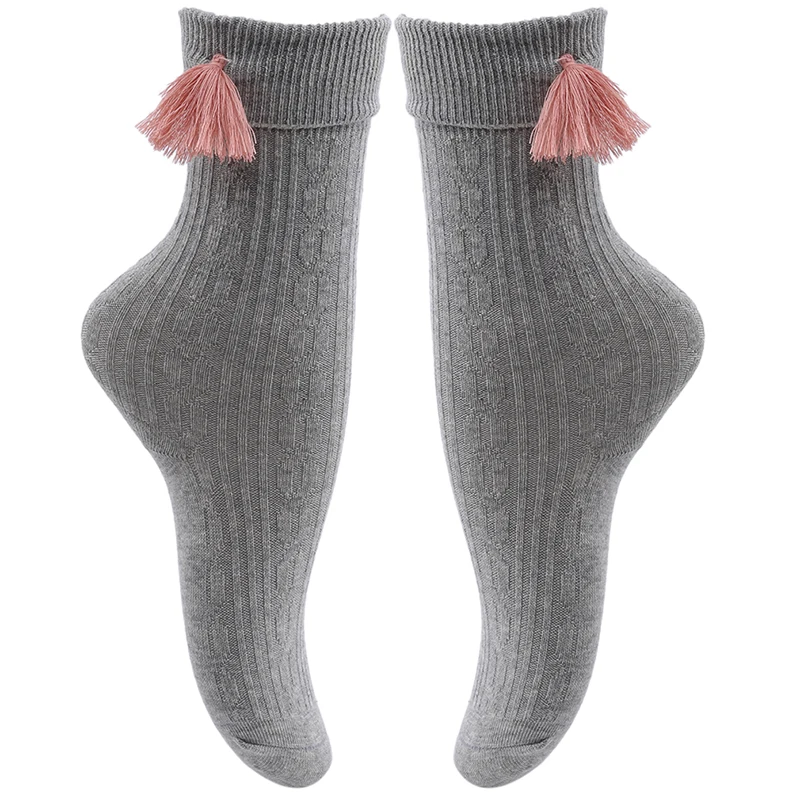 Новые детские гольфы с кисточками хлопковые детские носки принцессы для девочек детская одежда аксессуары - Цвет: Gray