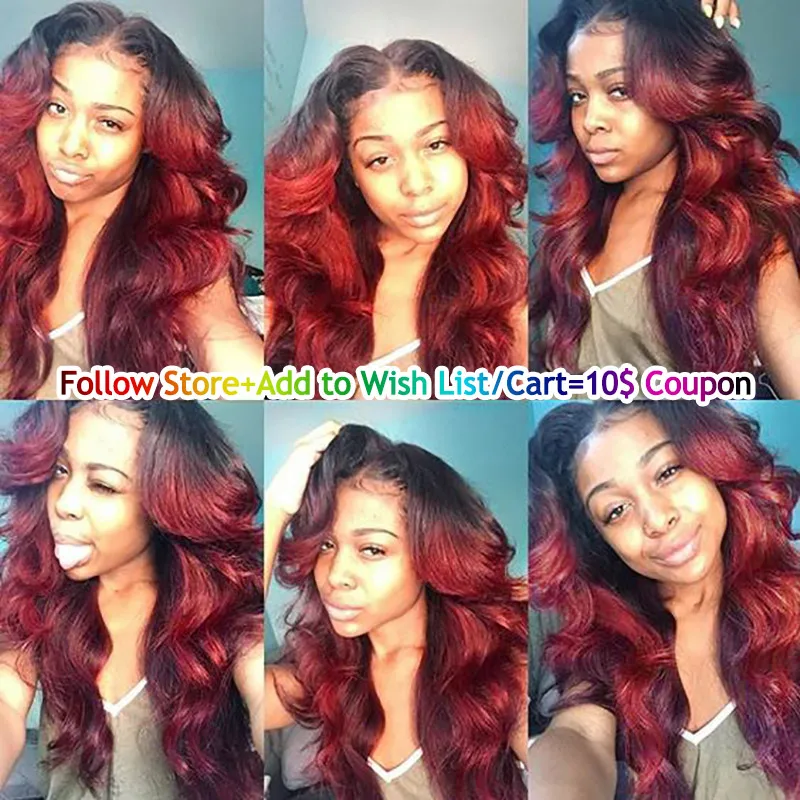 4PCS Lot Ombre Brazilian Hair Bundles Two Tone T1B/Burgundy Body Wave Hair Bundles 100% Human Hair Non Remy Lolly Hair Weave