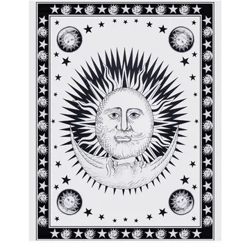 

Square tapestry wall tapestry European and American beach mat black and white sun moon printed beach towel The tablecloth shawls