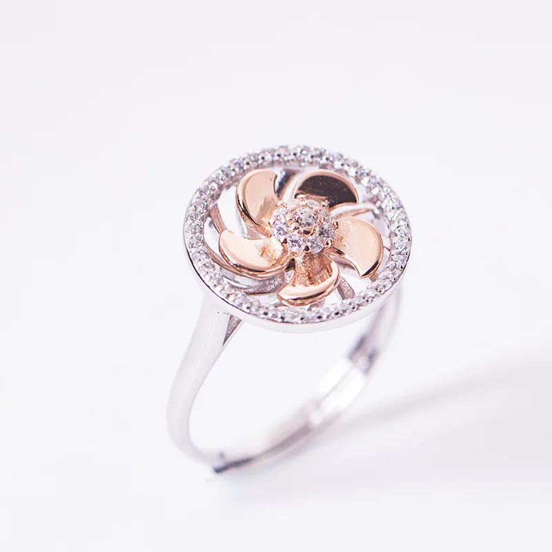 Rotatable windmill golden zircon free size ring 100% Sterling 925 silver Jewelry Vintage Adjustable rings for women girl gift