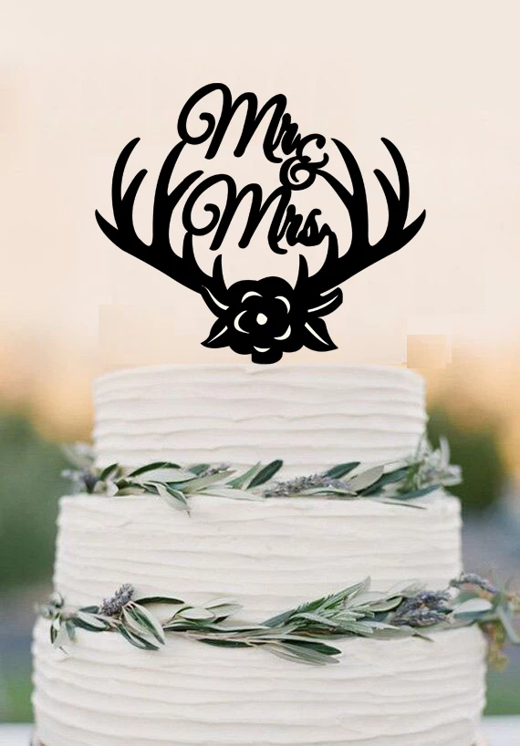Wedding Cake Topper Tanduk Rusa Mr Mrs Puncak Kue Mawar Bunga Kue
