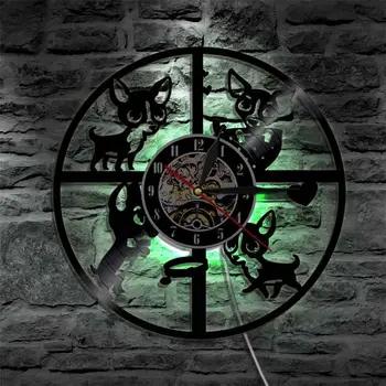 

Cute Dog CD Record Wall Clock LED Backlight with Seven Difference Color Change Light Hanging Watch Silent 12 inch