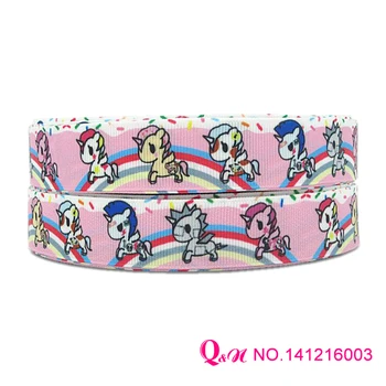 

Q&N ribbon/OEM 7/8inch 22mm 141216003 unicorn with rainbow printed grosgrain ribbon 50yds/roll for children toy