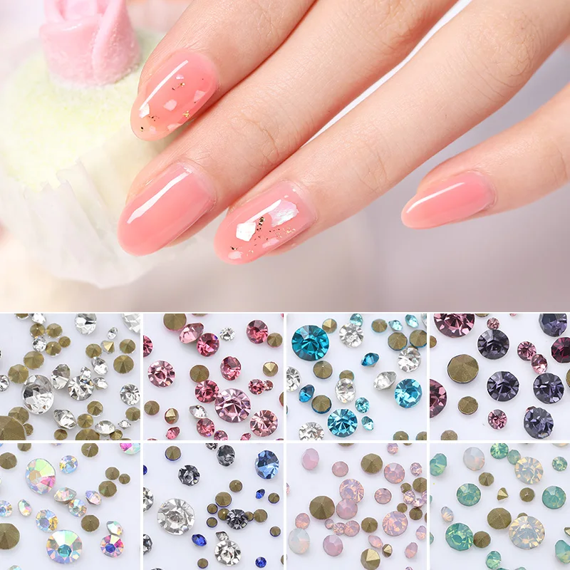

3D Nail Art Decoration Gold Geometric Moon Shape Gems Red Crystal Mixed Colorful Rivet Studs Nail Rhinestone Design