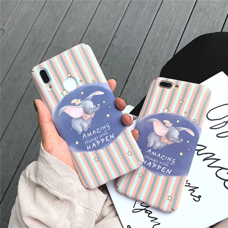 

Cute Dumbo Phone Case For iPhone XR 7 8 Plus Hard PC Back Cover Coque for iPhone 6 6S Plus X XS MAX Stripe Cartoon Pattern Cases