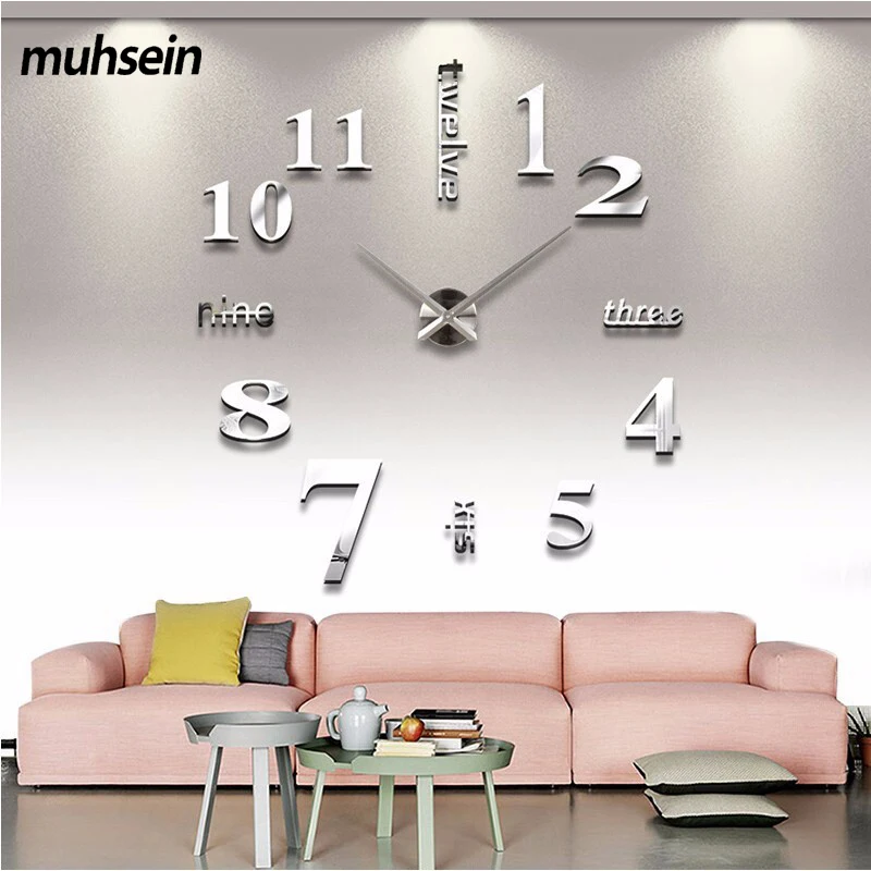 

2020 Super Big DIY Wall Clock Acrylic+EVR+Metal Mirror Super Big Personalized Digital Watches Clocks Freeshipping 130cm x 130 cm