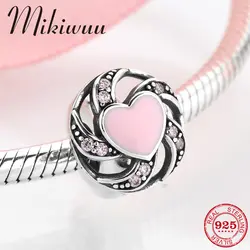 Новый 925 пробы серебро розовое эмалированное сердце Вихрь CZ ограничитель бисера fit оригинальный Пандора Для женщин DIY браслет