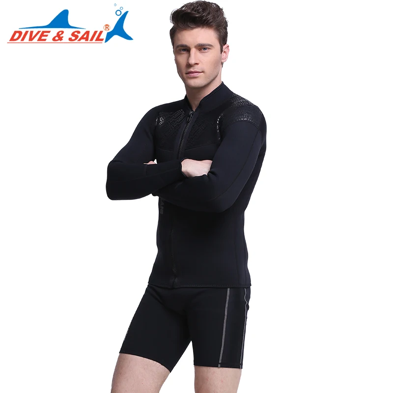 3 мм Неопреновая куртка гидрокостюм топ черная передняя молния для мужчин водолазный костюм с длинным рукавом одежда для плавания для серфинга Подводная охота гидрокостюм