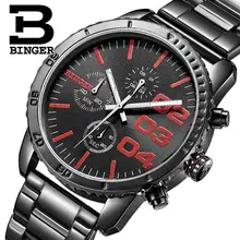 Швейцарские BINGER часы мужские люксовый бренд Кварцевые водонепроницаемые хронограф секундомер часы кожаный ремешок наручные B9007-3