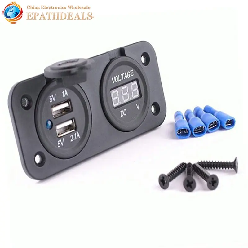 

12V LED Dual USB 2 Port Car Charger Power Adapter Digital Voltmeter Cigarette Lighter Socket Splitter for Auto Motorcycle Boat