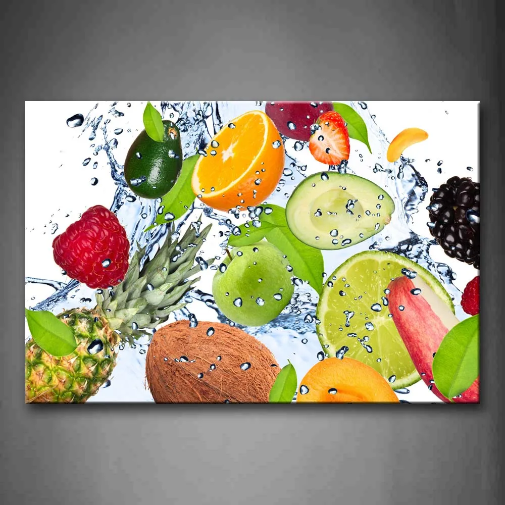 

1 Pic Framed Wall Art Picture Fruits Water Canvas Print Food Modern Poster With Wooden Frame For Home And Office Decor