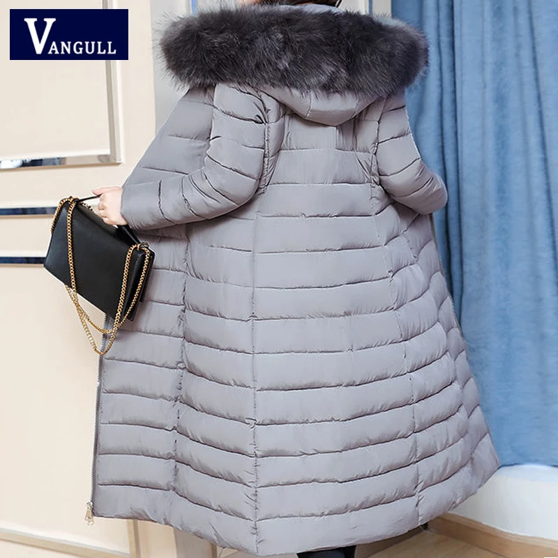 Vangull Winter Women Parkas Fashion Female Long Sleeve Hooded Jackets Autumn Slim Zipper X-Long Thick Coats Suatans Outerwear