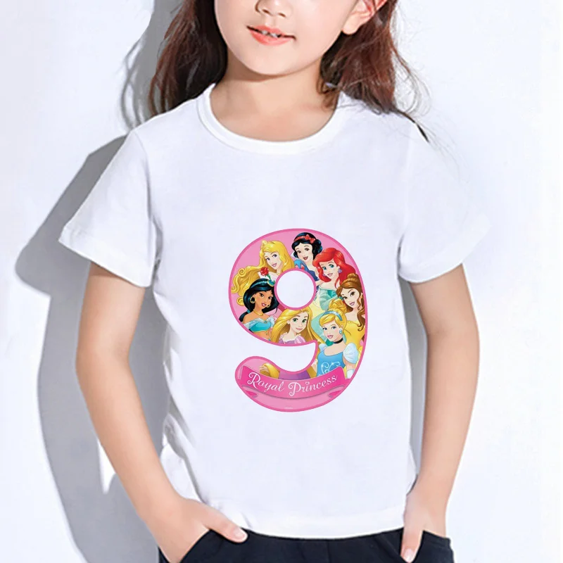 ZSIIBO письма с поздравлениями с днем рождения для маленьких девочек принцесса Милый принт одежда детская забавная футболка Детский номер 1-9