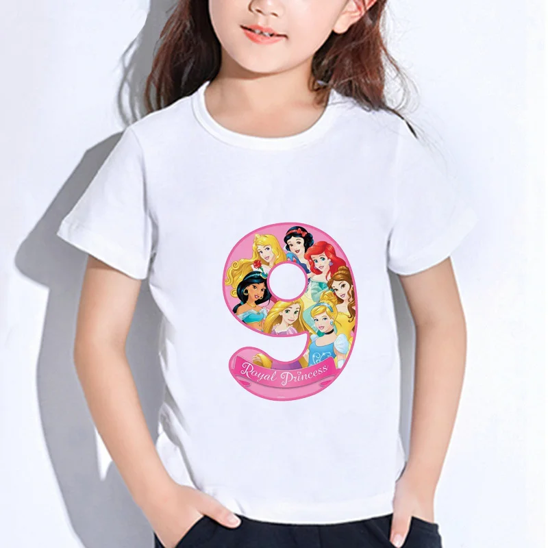 

ZSIIBO Happy birthday letters baby girl princess cute print clothes children funny t-shirt children number 1-9 birthday gift