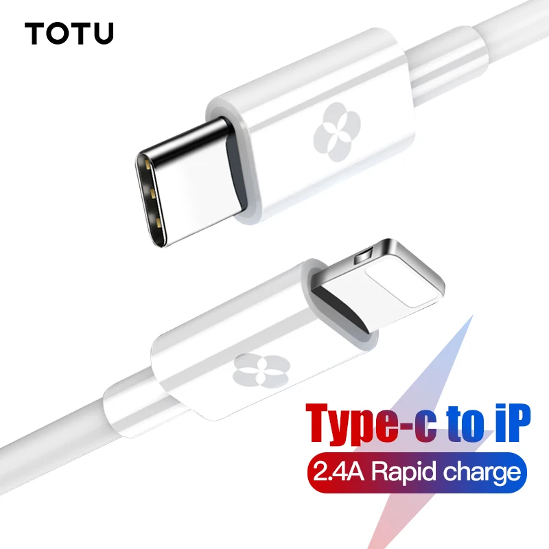 TOTU USB Type C к кабелю для iPhone Xs Max Xr X 8 7 6 6s Plus 5 SE c зарядное устройство Macbook Pro шнур