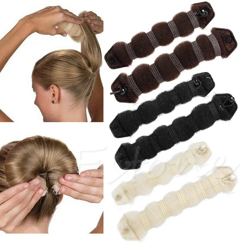 2 قطعة الإسفنج تصفيف الشعر كعكة دونات صانع ماجيك السابق الدائري المشكل الطراز أداة