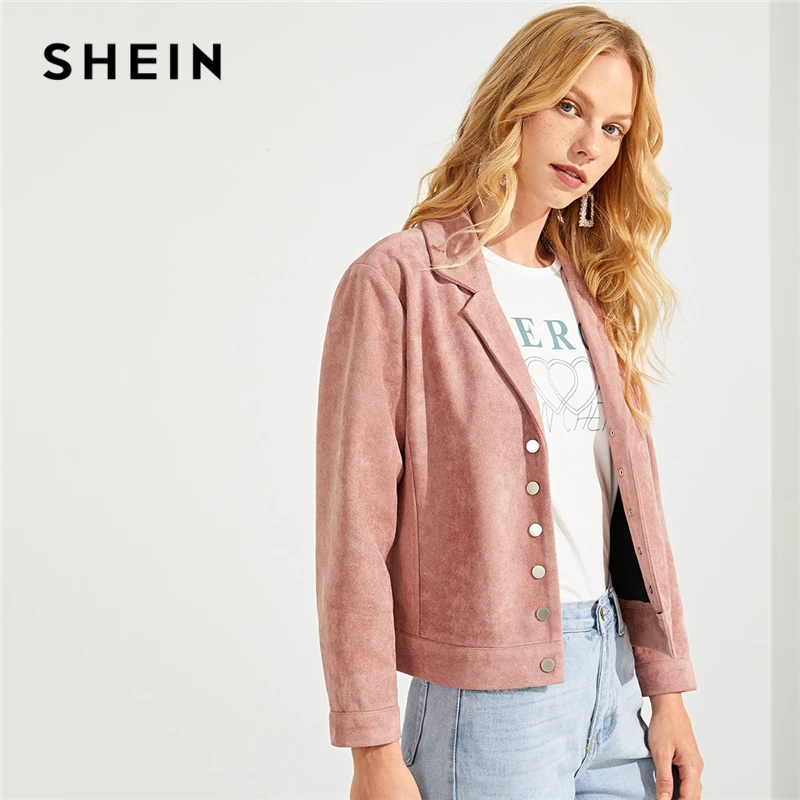Buy SHEIN Pink Workwear Elegant Button Front Notched Neck Single Breasted Solid