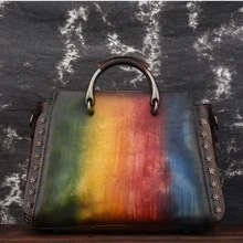 Первый слой из воловьей кожи с заклепками, женская сумка через плечо, сумка-мессенджер с кисточкой, высокое качество, Женские Ретро Сумки из натуральной кожи