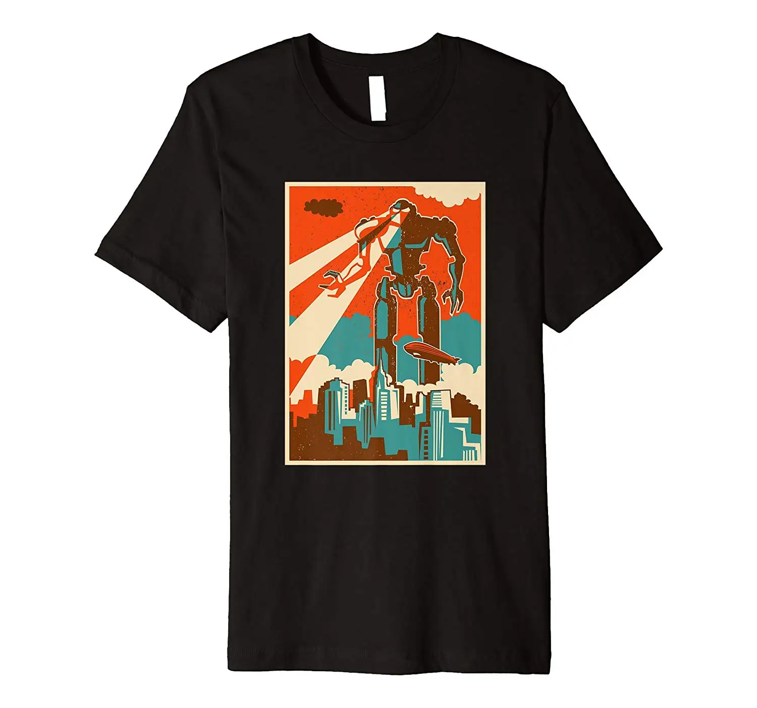 

2019 Cool Vintage Robot Attack T-Shirt Attacking City Retro Gift Tee Unisex Tee