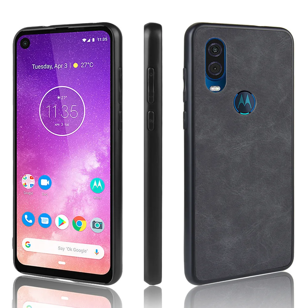 

For Motorola Moto One Vision Case 6.3 inch Luxury PU Leather Hard Back Cover Shockproof Case For Moto One Vision Full Phone Case