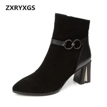 

2019 New Autumn/Winter Boots Women Fashion Mate Cow Leather Women Boots Non-slip Comfort Warm Women Shoes Boots High Heels 6cm