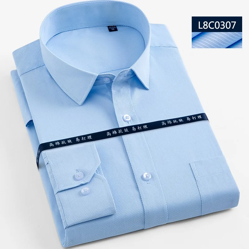 XS-7XL бренд Для мужчин рубашки Для мужчин s Slim Fit Повседневная рубашка саржа сплошной Цвет Формальные социальные белый синий розовый рубашки легкий уход - Цвет: 3012-07