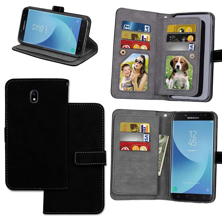 Black Капа Fundas для samsung Galaxy J7 J737 держатель чехол для samsung Galaxy J7 Duo J720 кожаный чехол для телефона 9 слотов для карт - Цвет: Black