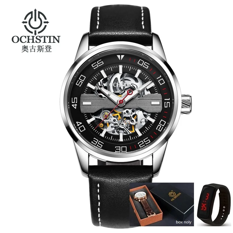 Лидирующий бренд, швейцарские ochстин, спортивные Дизайнерские мужские часы, бизнес класса, роскошные часы Montre Homme, Мужские автоматические часы со скелетом - Цвет: SILVER  BLACK  PLUS