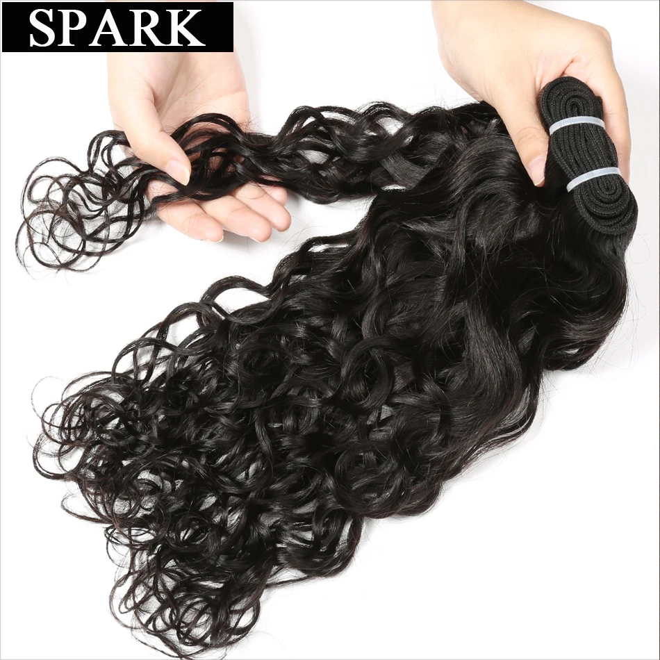 

Spark Hair Brazilian Water Wave Can Buy 3 or 4Pcs Human Hair Weave Bundles Natural Color 8"-26 Remy Hair Extensions For Black