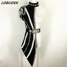 Черный, красный жемчуг цепи односторонний плащ сценический костюм женский певец джаз танец представление наряд бар DJ звезда индивидуальный костюм