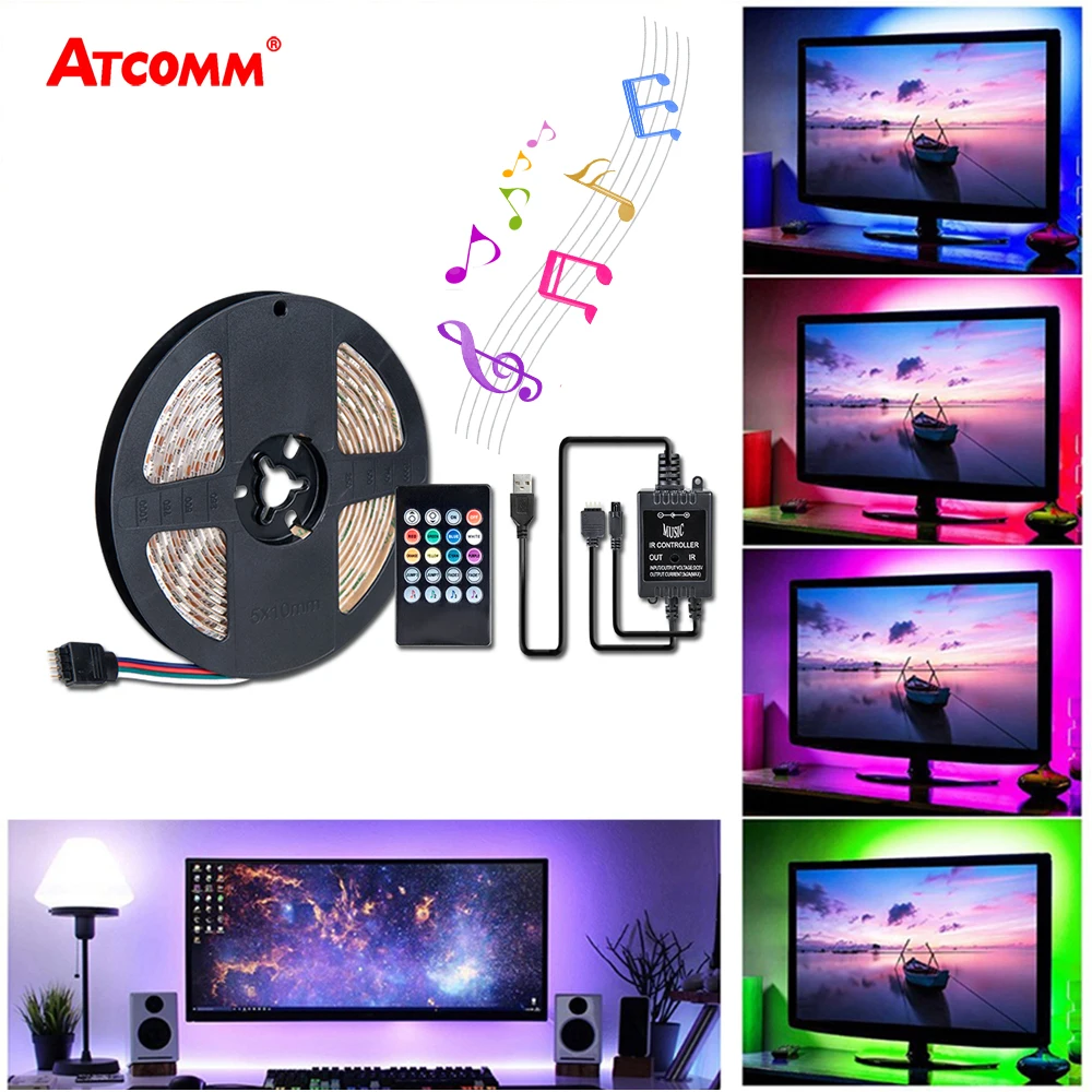 

USB RGB LED Strip Light 5V 60 LEDs/m 5050 LED Diode Tape Light With Music Controller 1m 2m 3m 4m 5m TV PC RGB Screen Backlight