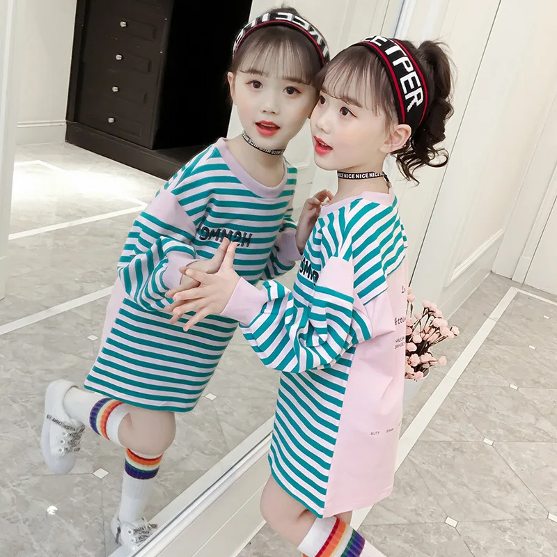 

Girls long sleeve t-shirt 2019 Spring Autumn stripe t shirt Cotton loose t-shirt for girl Fashion youth girls tshirts 4-13y
