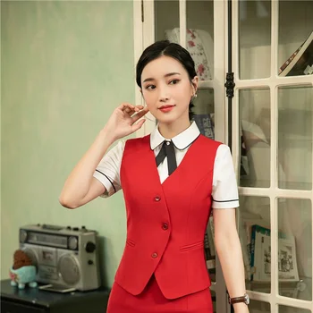 

New Styles Formal Business Women Vest & Waistcoat 2019 Spring Summer Office Work Wear Blazers Outwear Female Tops Clothes Red