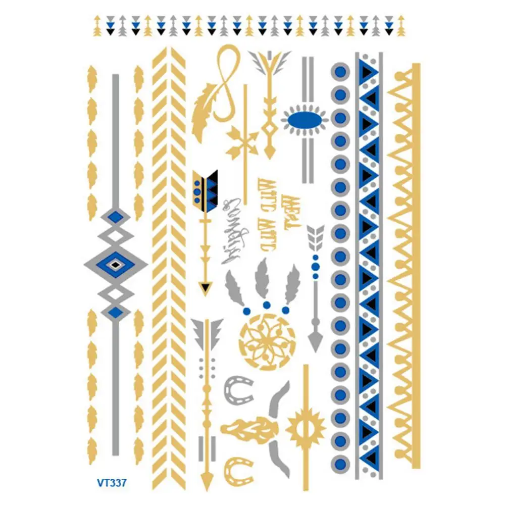Sale Flash Metal Waterproof Temporary Sticker Gold Color Stripe geometry Men Women Water Transfer Tattoo Sticker Body Art
