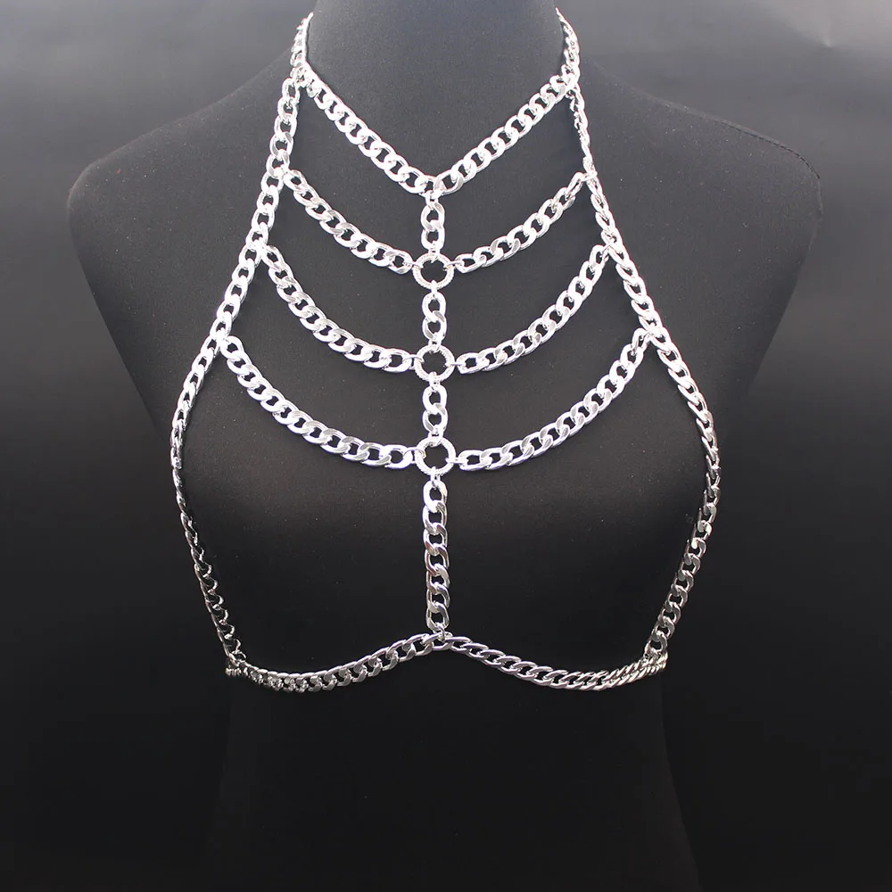 Модная массивная золотая цепь для тела для женщин 90 s Collier Femme многослойная Сексуальная Роскошная цепочка для тела аксессуары