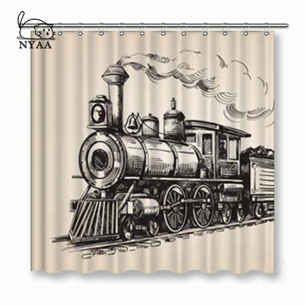 

NYAA Steam Locomotive Transport Shower Curtains Hand Drawn Waterproof Polyester Fabric Bathroom Curtains For Home Decor