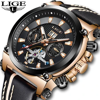 

Men Watches LIGE Top Brand Luxury Fashion Automatic Mechanical Watch Men Leather Waterproof Sport Wrist Watch Relogio Masculino